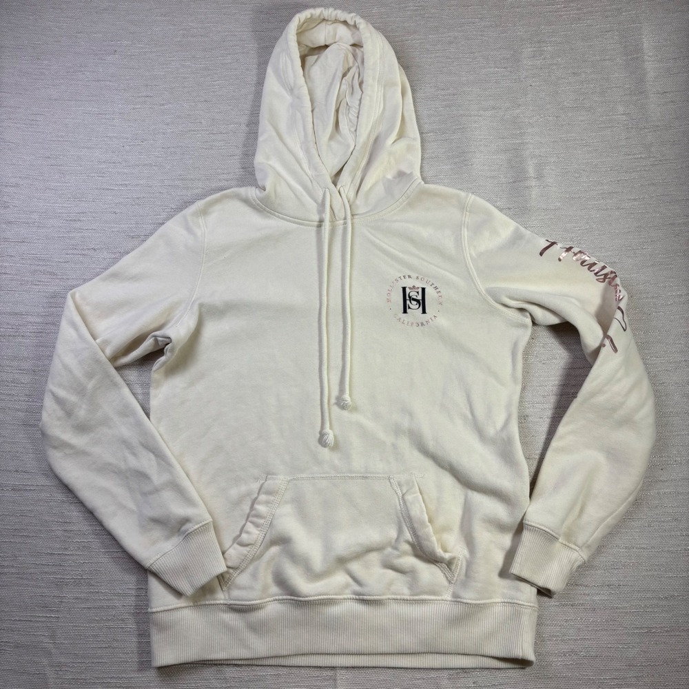 Hollister Southern California Cream Hoodie Rose Gold Foil Sleeve Graphic Medium
